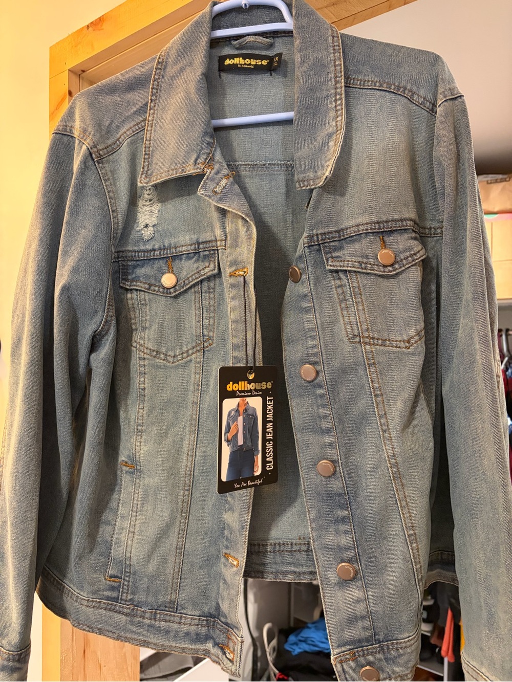 Dollhouse Light Wash Distressed Denim Jacket